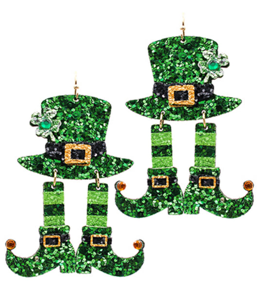Glitter St. Patrick's Hat & Legs Earrings