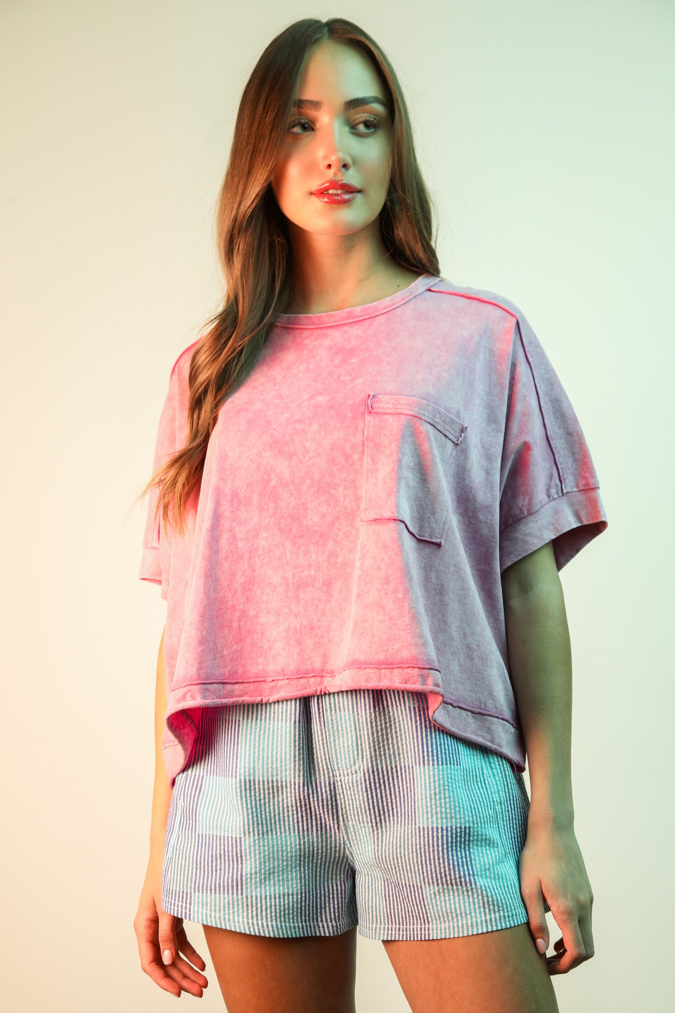 Mineral Wash Washed Crop Knit Top