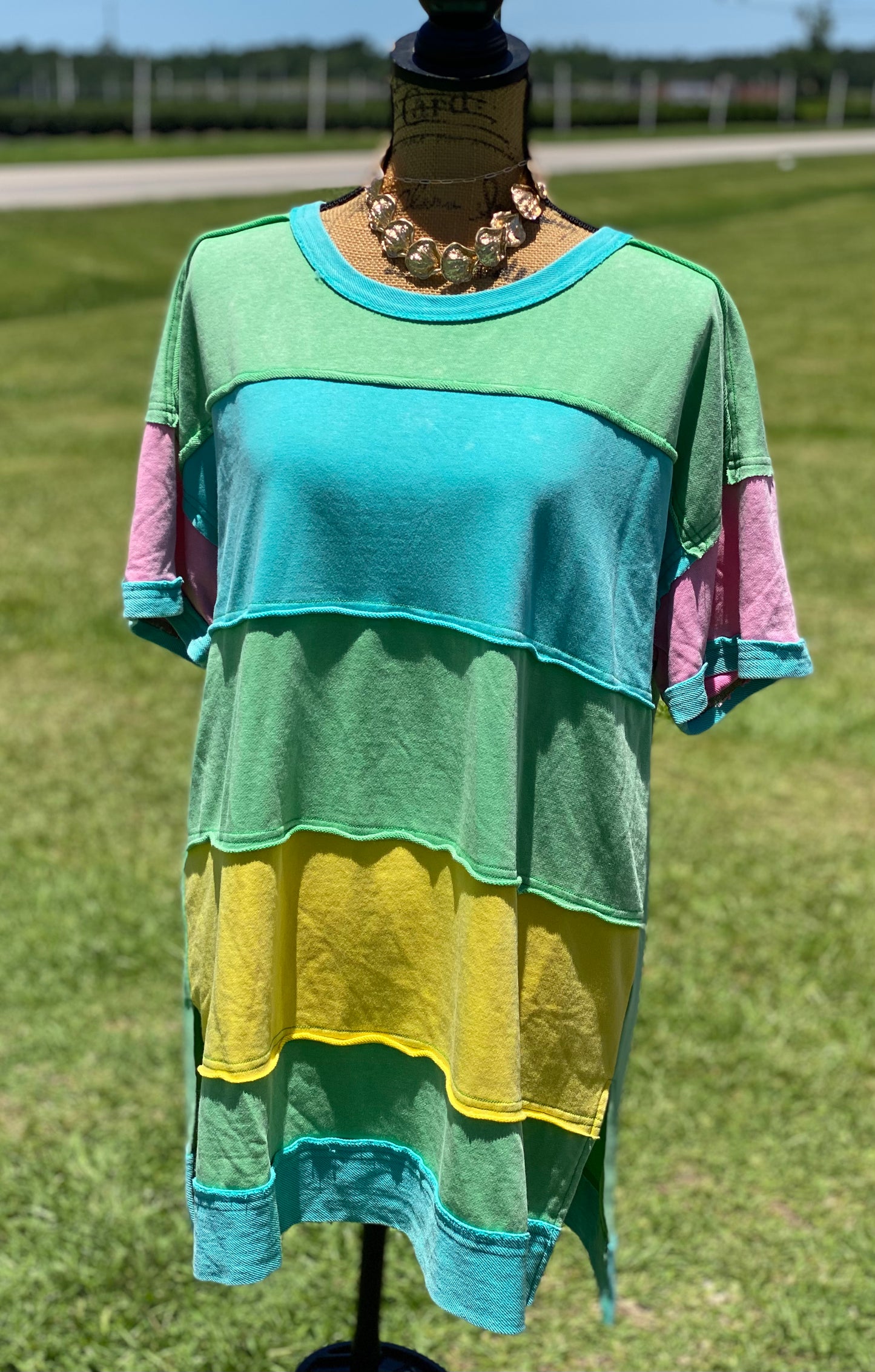 COLOR BLOCK TERRY TUNIC DRESS