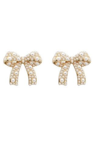Gold Pearl Bow Post Earring