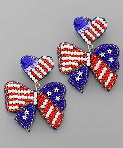 Bow Flag Patriotic Earrings
