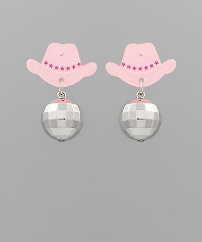 Cowboy Hat & Disco Ball Dangle Earrings