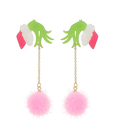 Christmas Green Man PomPom Earrings