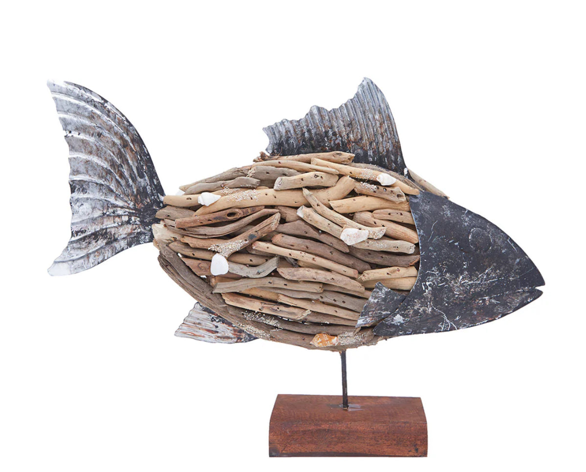 Driftwood Fish with Metal & Shell