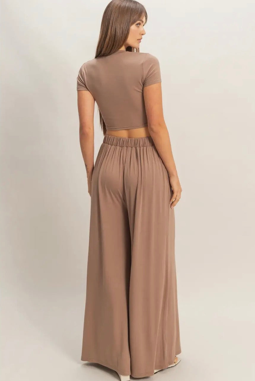 Short Sleeve Top & Wide Leg Pant Set