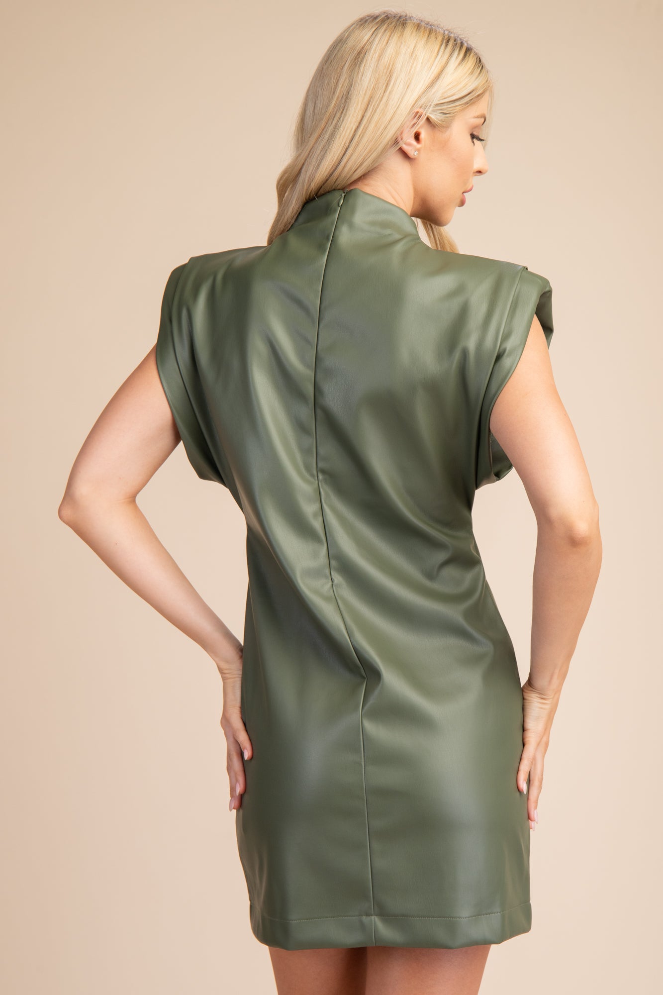 High Neck Sleeveless Shoulder Pad Dress