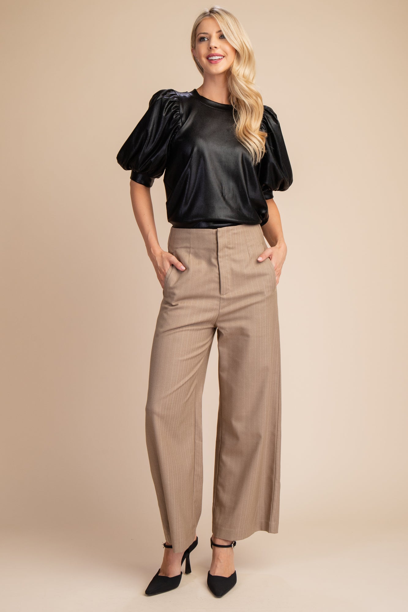 High Waist Side Pocket Stripe Pants