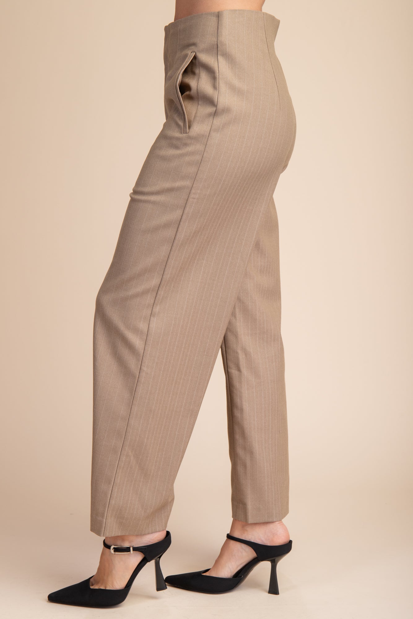 High Waist Side Pocket Stripe Pants