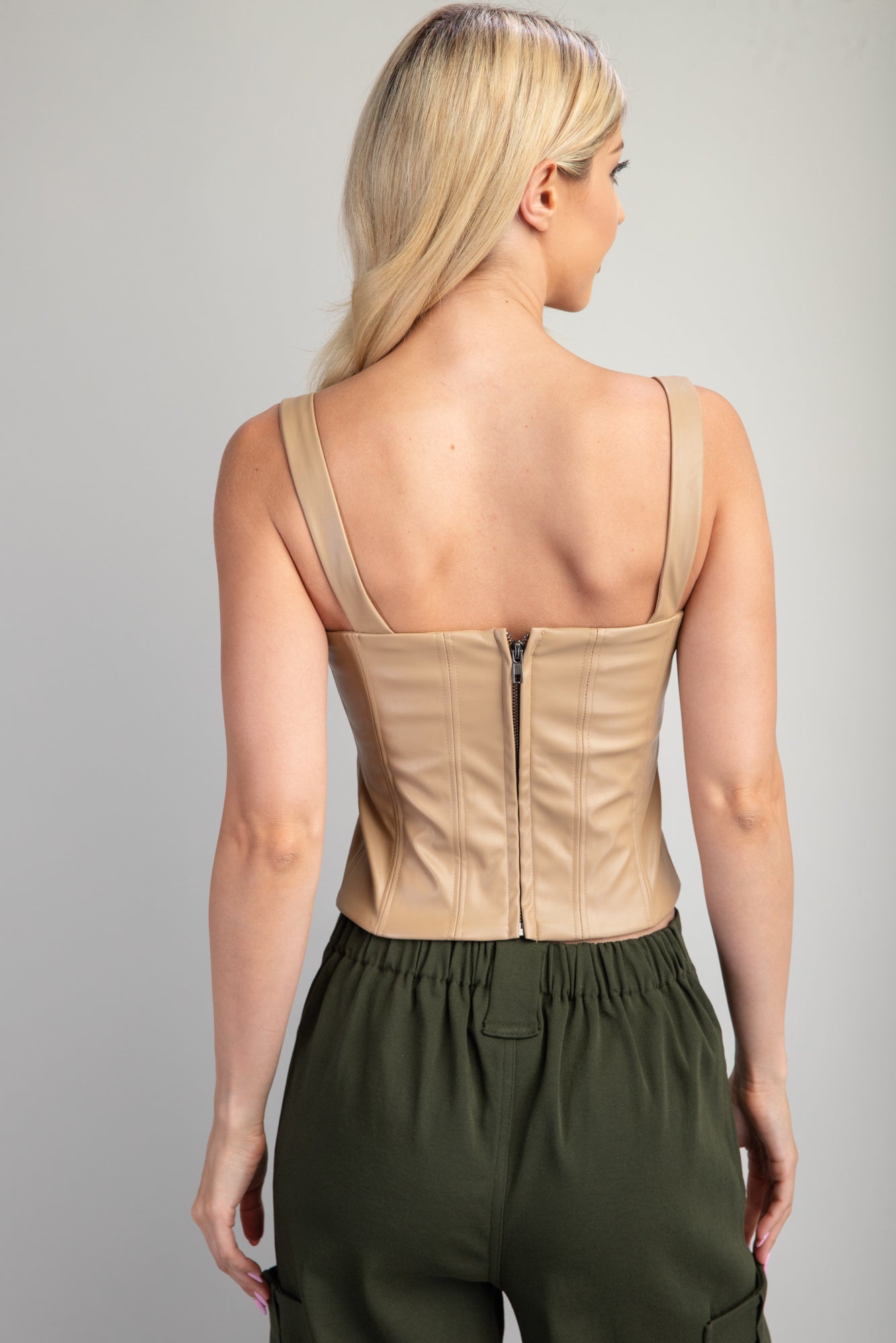 Round Neck Bustier Leather Top