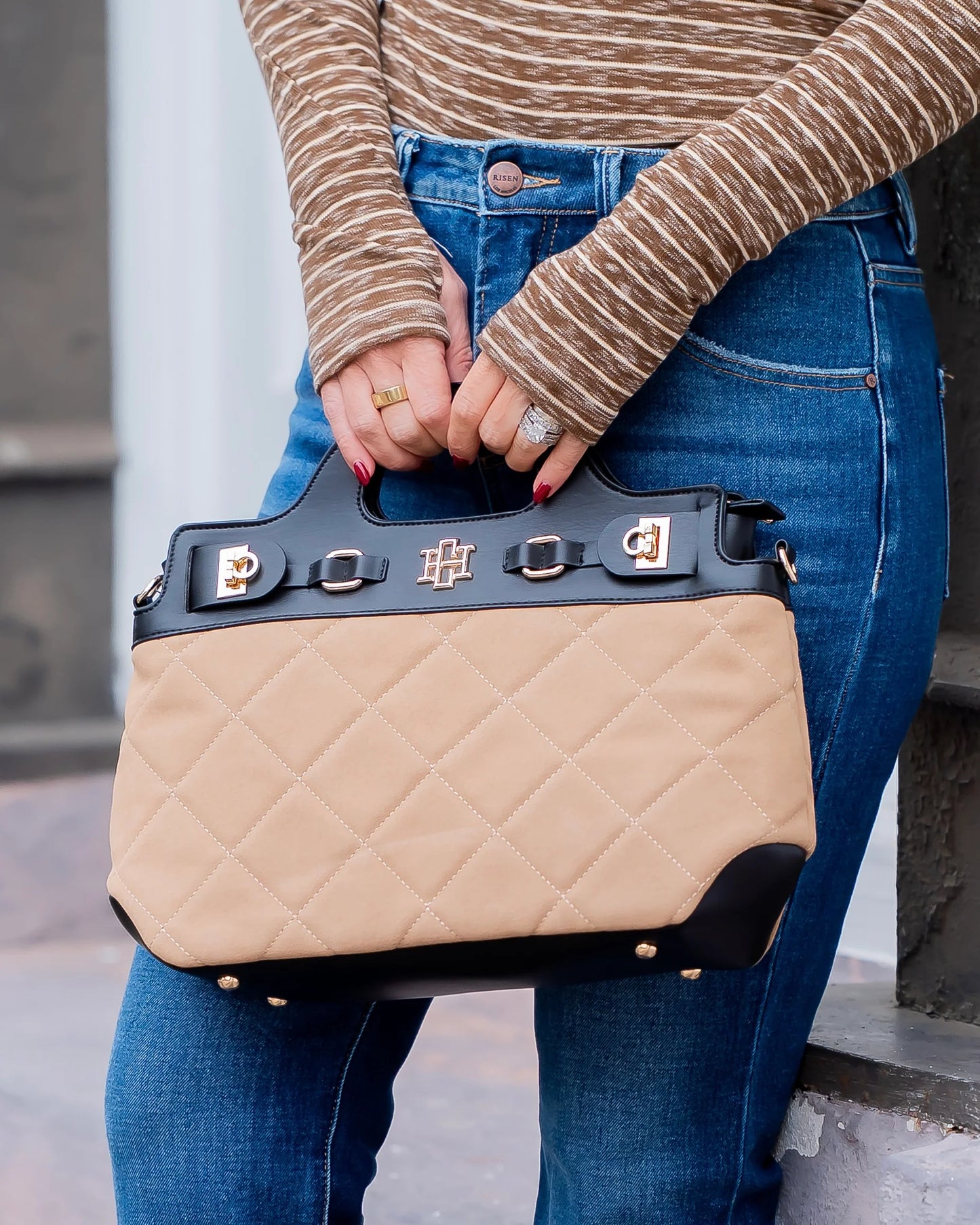 Savannah Latte Black Handbag