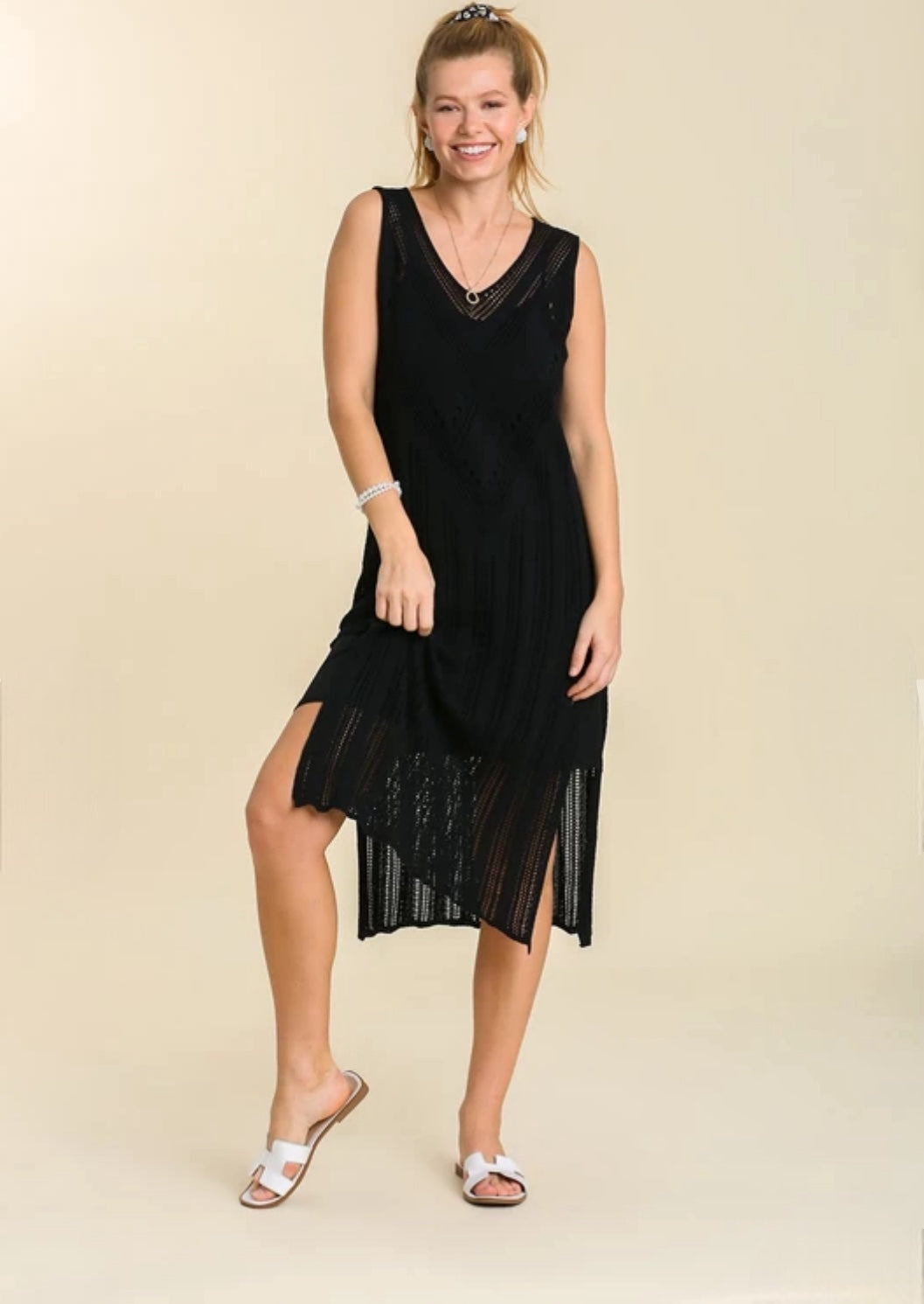 Sweater Knit Dress with Side Slits