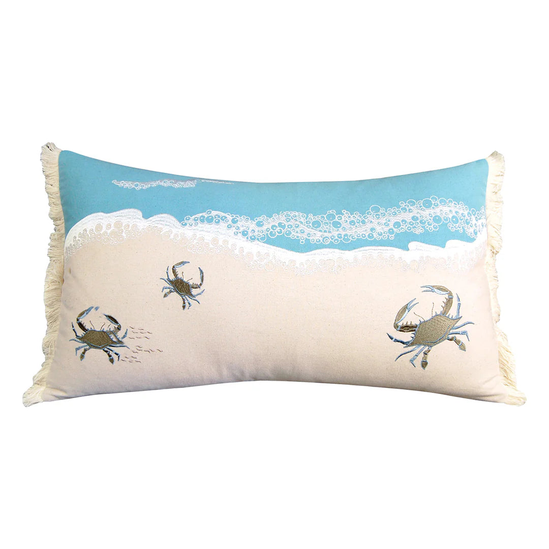 Crab with Waves Fringed Lumbar Indoor Pillow