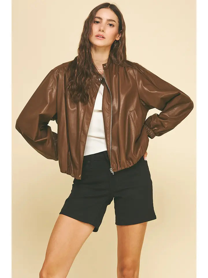 Faux Leather Bomber Jacket