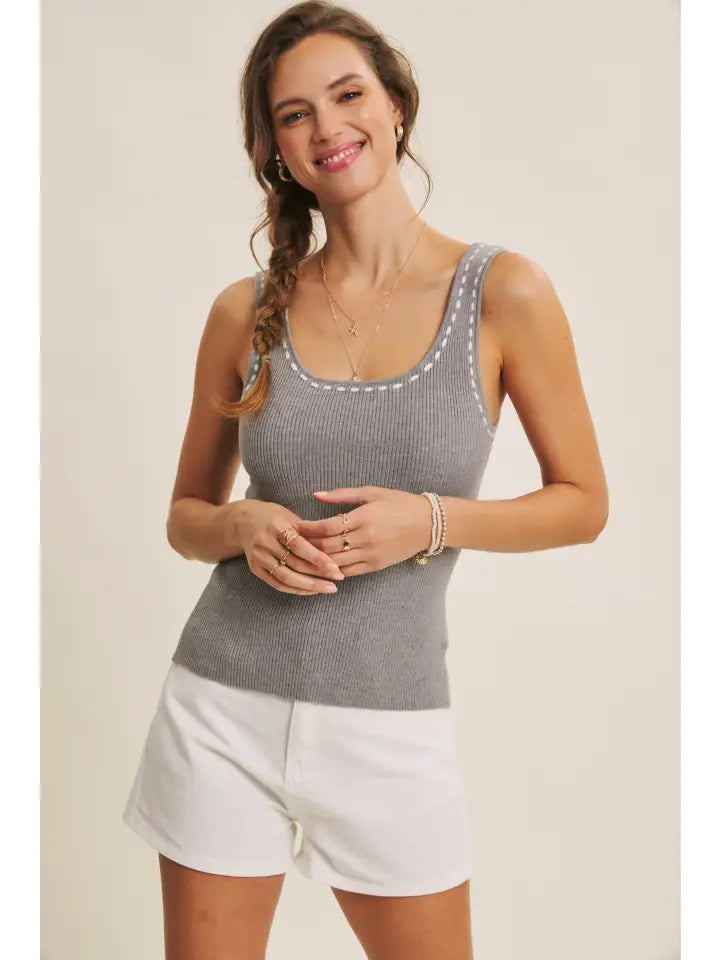Everyday Soft Contrast Stitch Luxe Sweater Tank