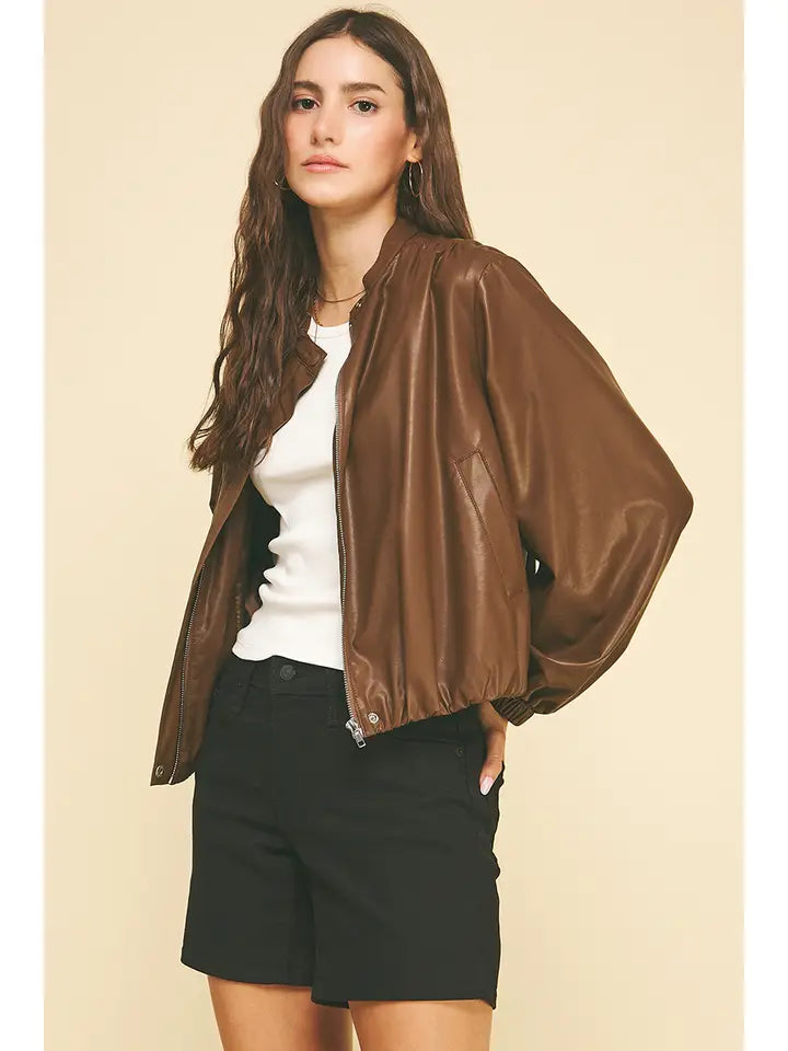 Faux Leather Bomber Jacket