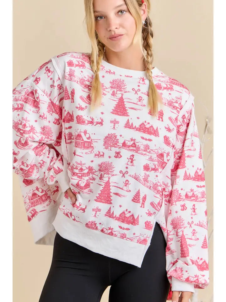 Green & Red Christmas Village Sweatshirt
