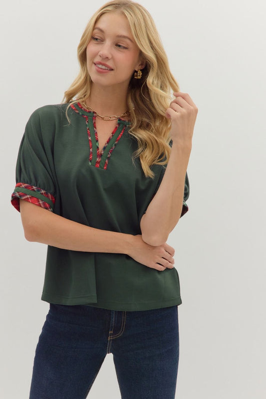Plaid Trim Top
