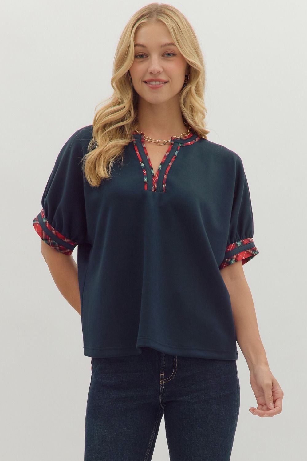 Plaid Trim Top