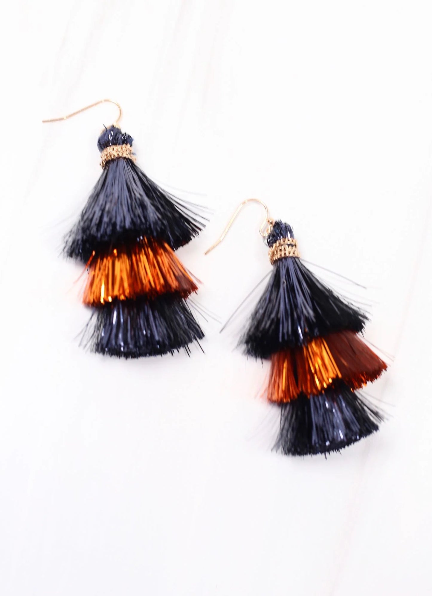 Navy Orange Tassel Earring