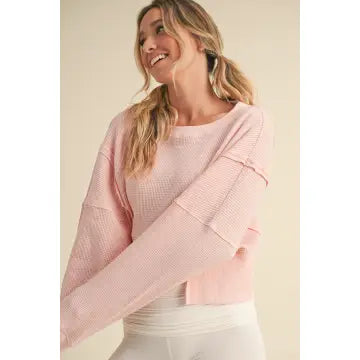 Waffle Knit Oversized Long Sleeve Top