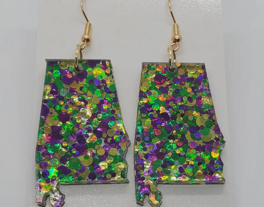 Alabama State Mardi Gras Cut Out Earrings