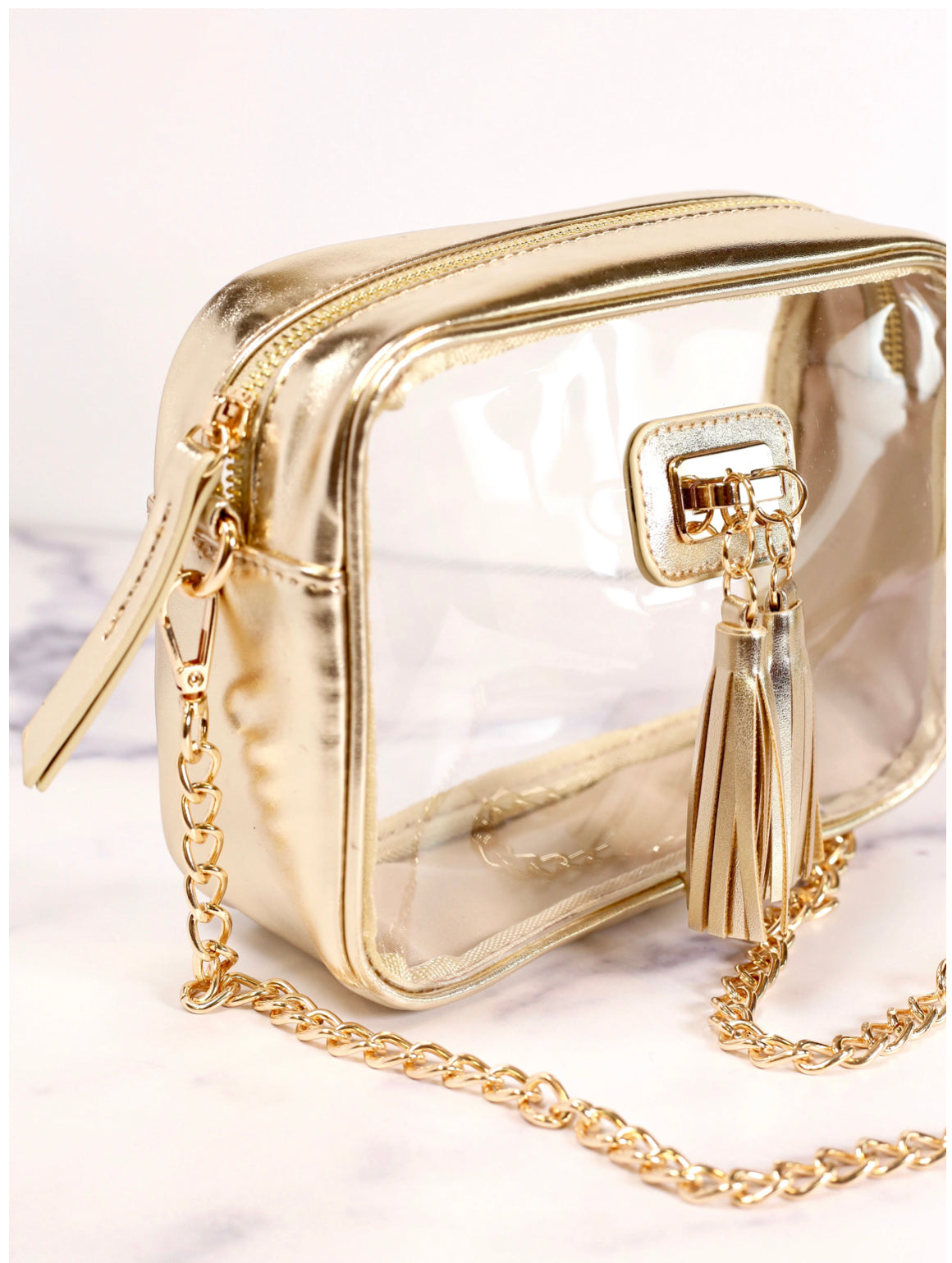 Addison Clear Crossbody Gold Bag