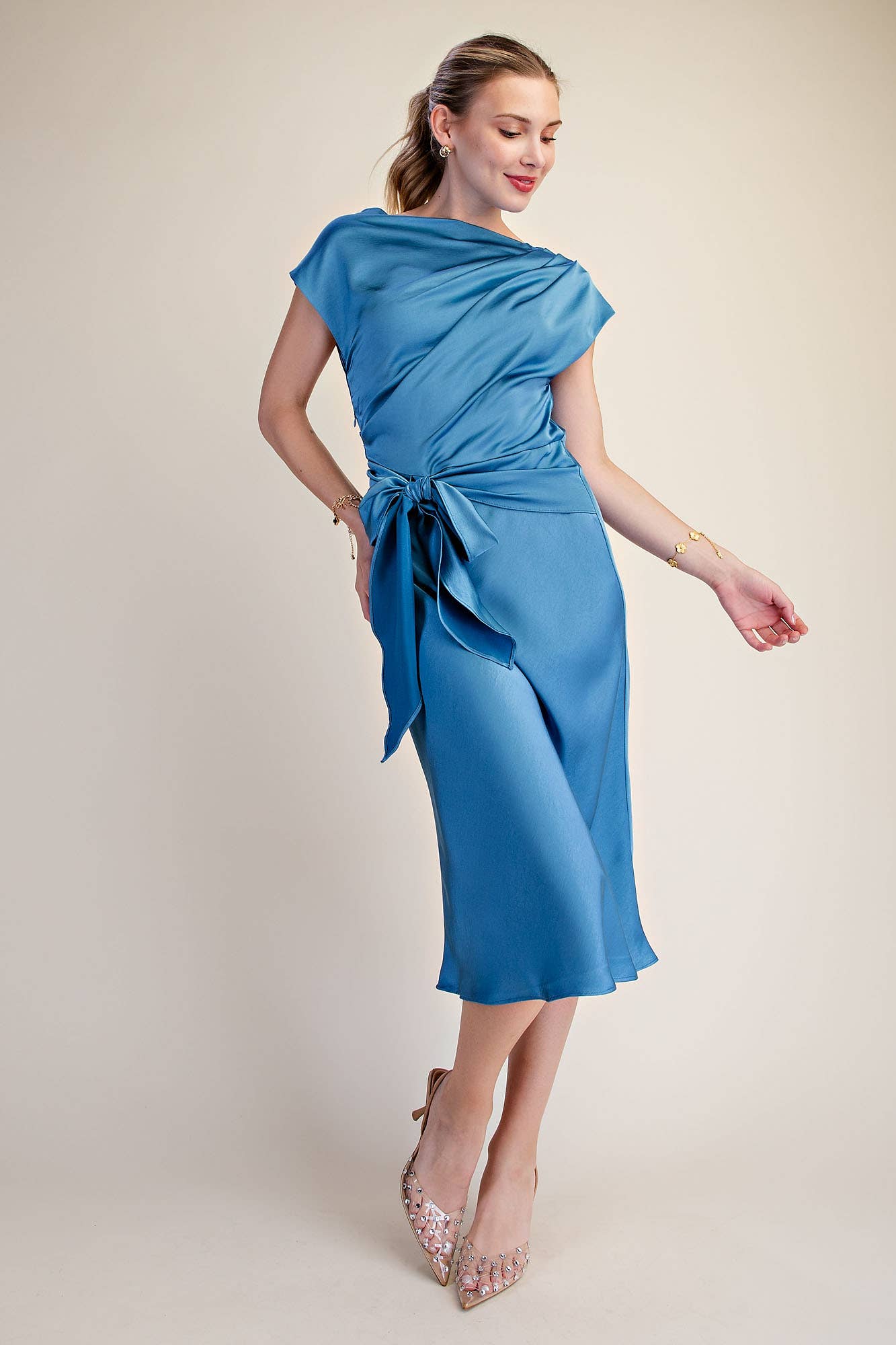 Asymmetrical Dress Waist Tie Midi Length