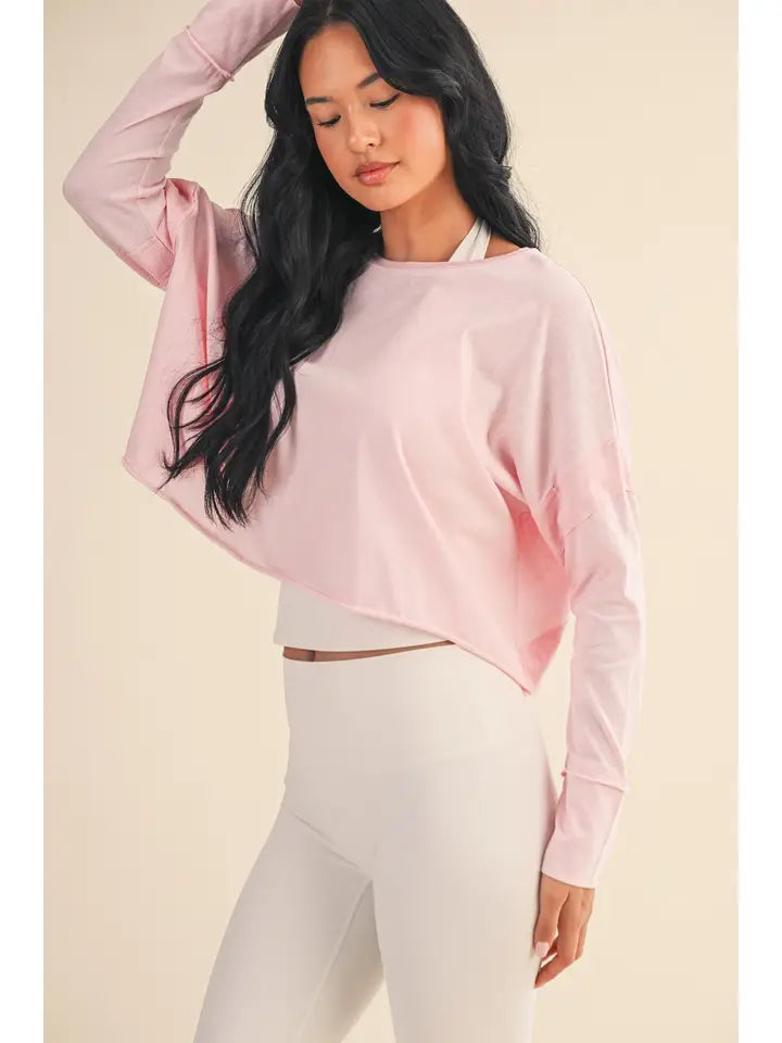 Cotton Slub Cutout Back Long Sleeve Layering Top