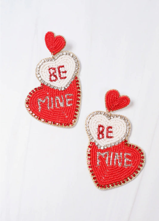 Be Mine Cz Lined Heart Earrings Red