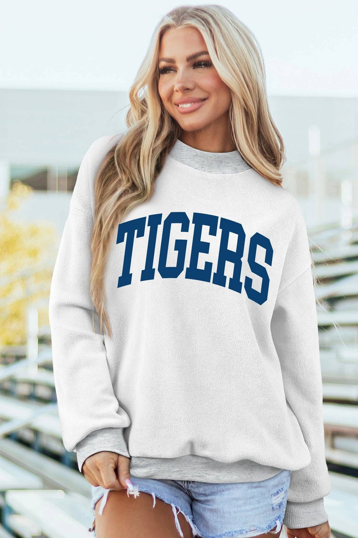 Light Grey AU/ TIGERS Reversible Printed Mock Neck Sweatshirt
