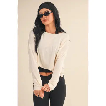 Cotton Slub Cutout Back Long Sleeve Layering Top
