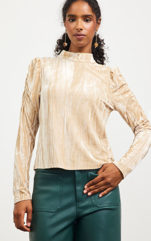 Crinkle Velvet Mock Neck Top