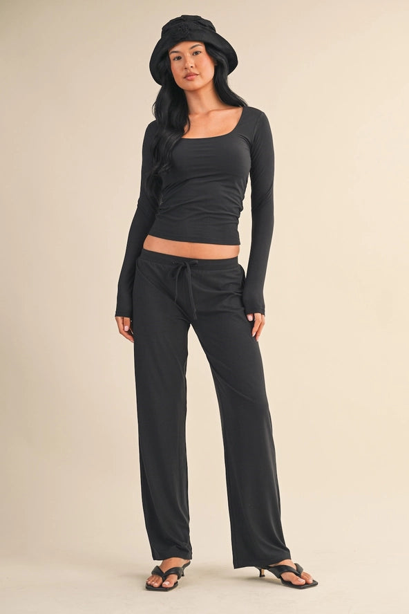 Soft Knit Jersey Square Neck Long Sleeve Top