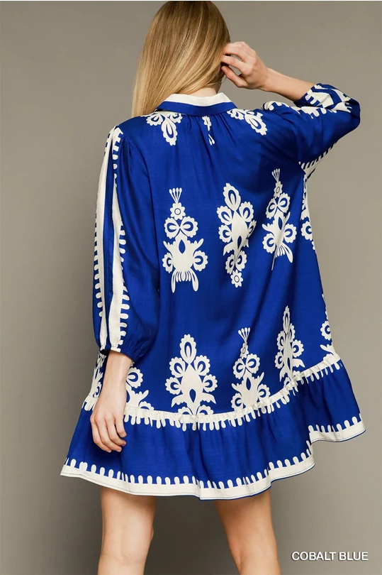 Border Print Tiered Hem Dress