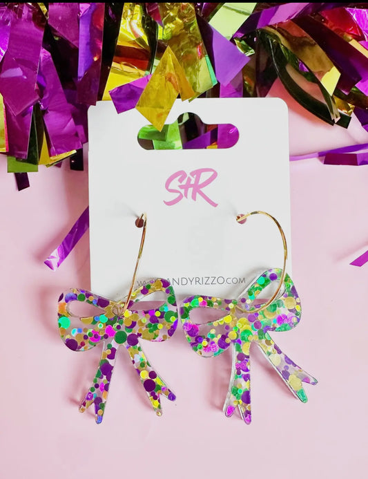 Mardi Gras Bow Hoop Earring