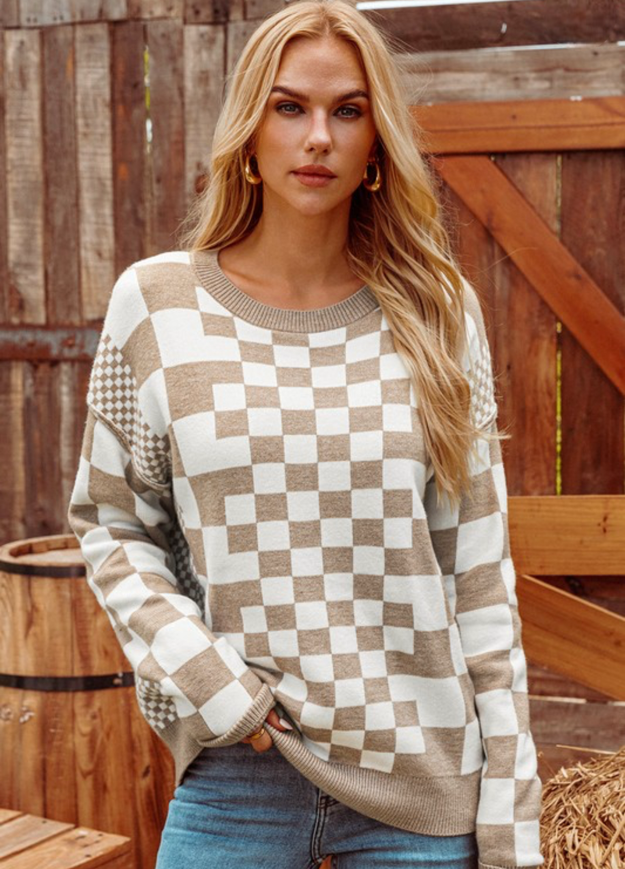 Checkered Round Neck Sweater