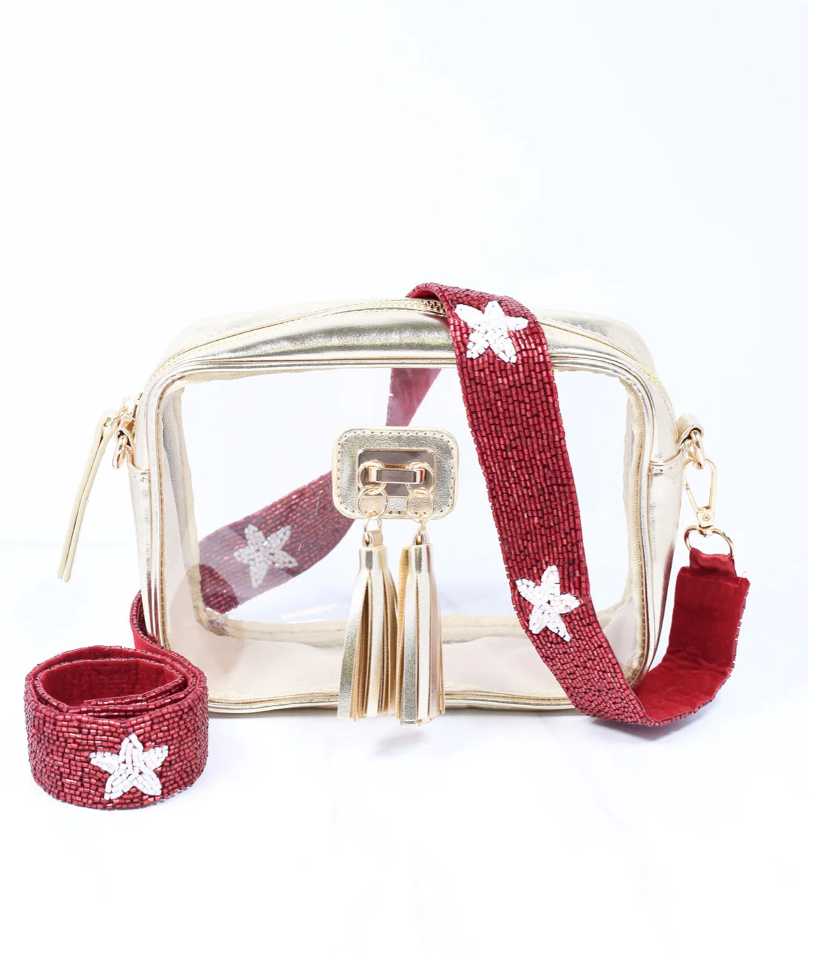 Star Beaded Crossbody Strap Red White