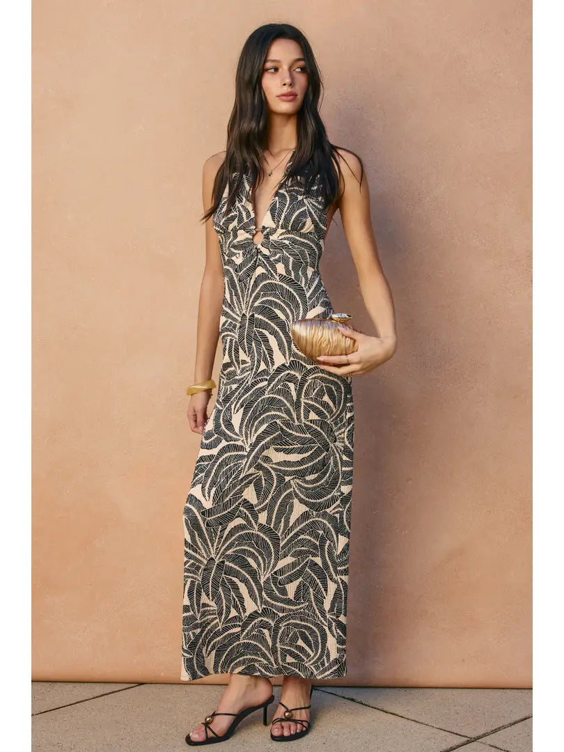 Saltwater Blush Halter O Ring Maxi Dress