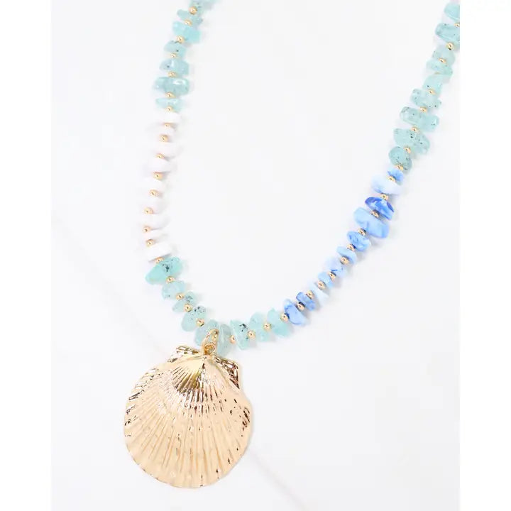 Asheville Beaded Necklace with Shell Blue Multi