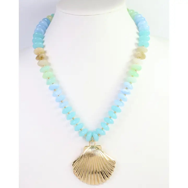 Scally Shell Beaded Necklace Aqua