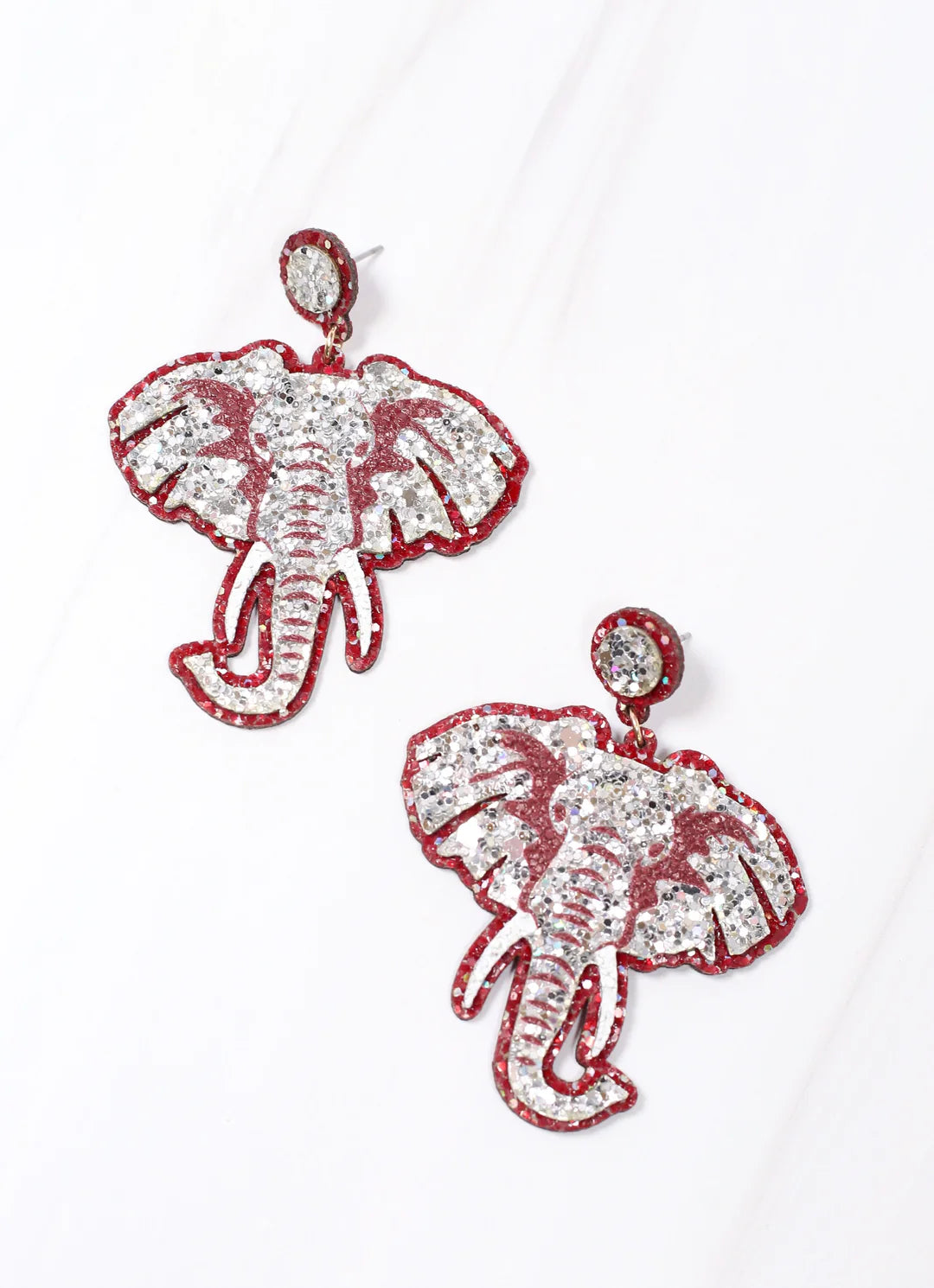 Glitter Elephant Silver Earring