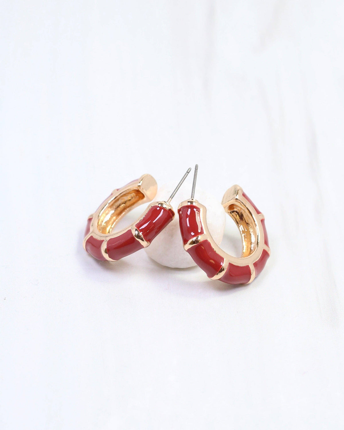 Britt Bamboo Enamel Hoop Earring Burgundy