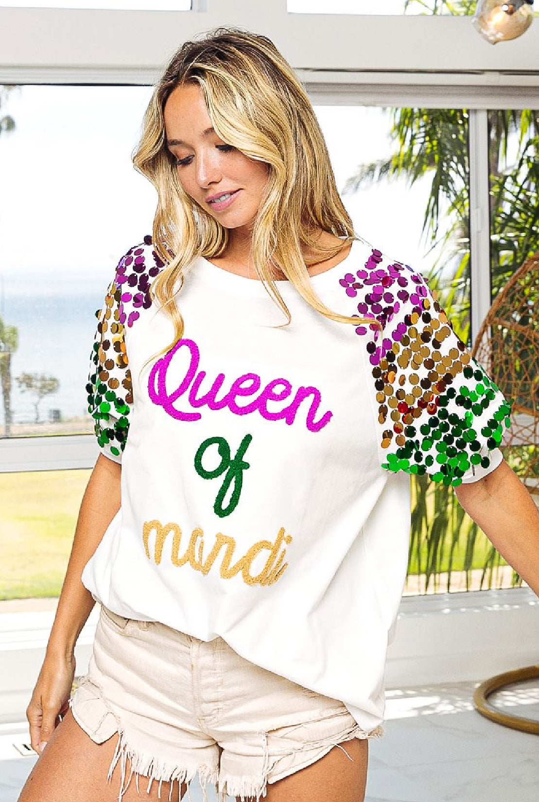 Queen Of Mardi Embroidery Top