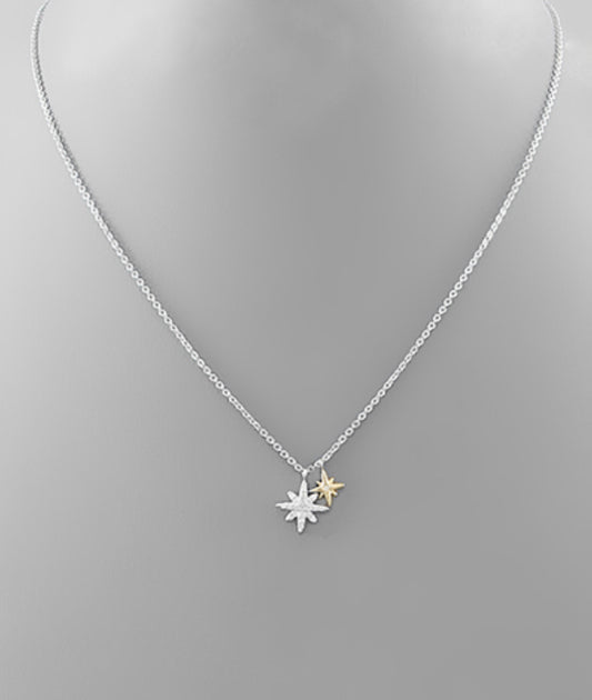 CZ Two Tone Sunburst Necklace