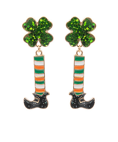 Leprechaun Leg & Shamrock Earrings