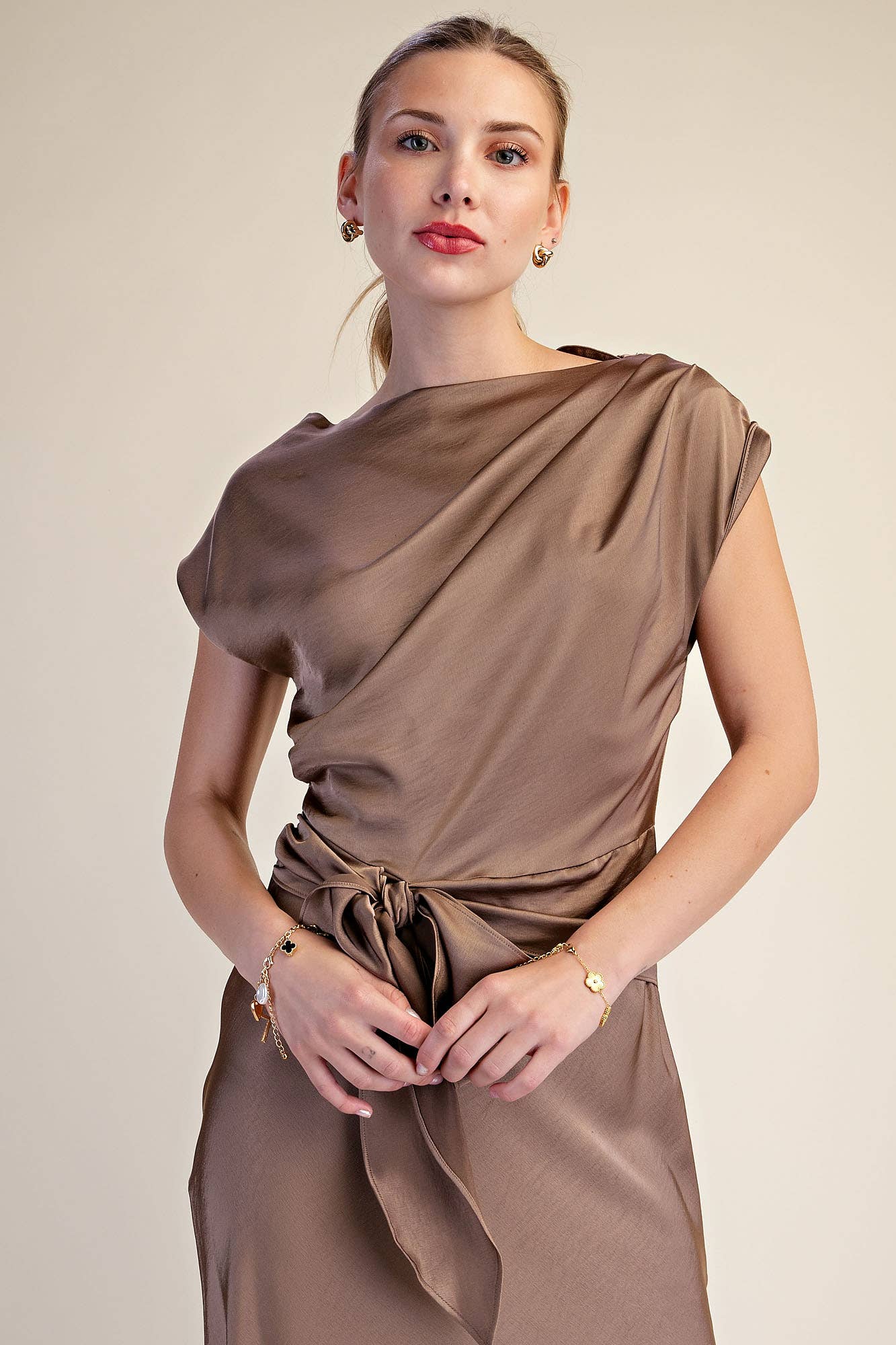 Asymmetrical Dress Waist Tie Midi Length