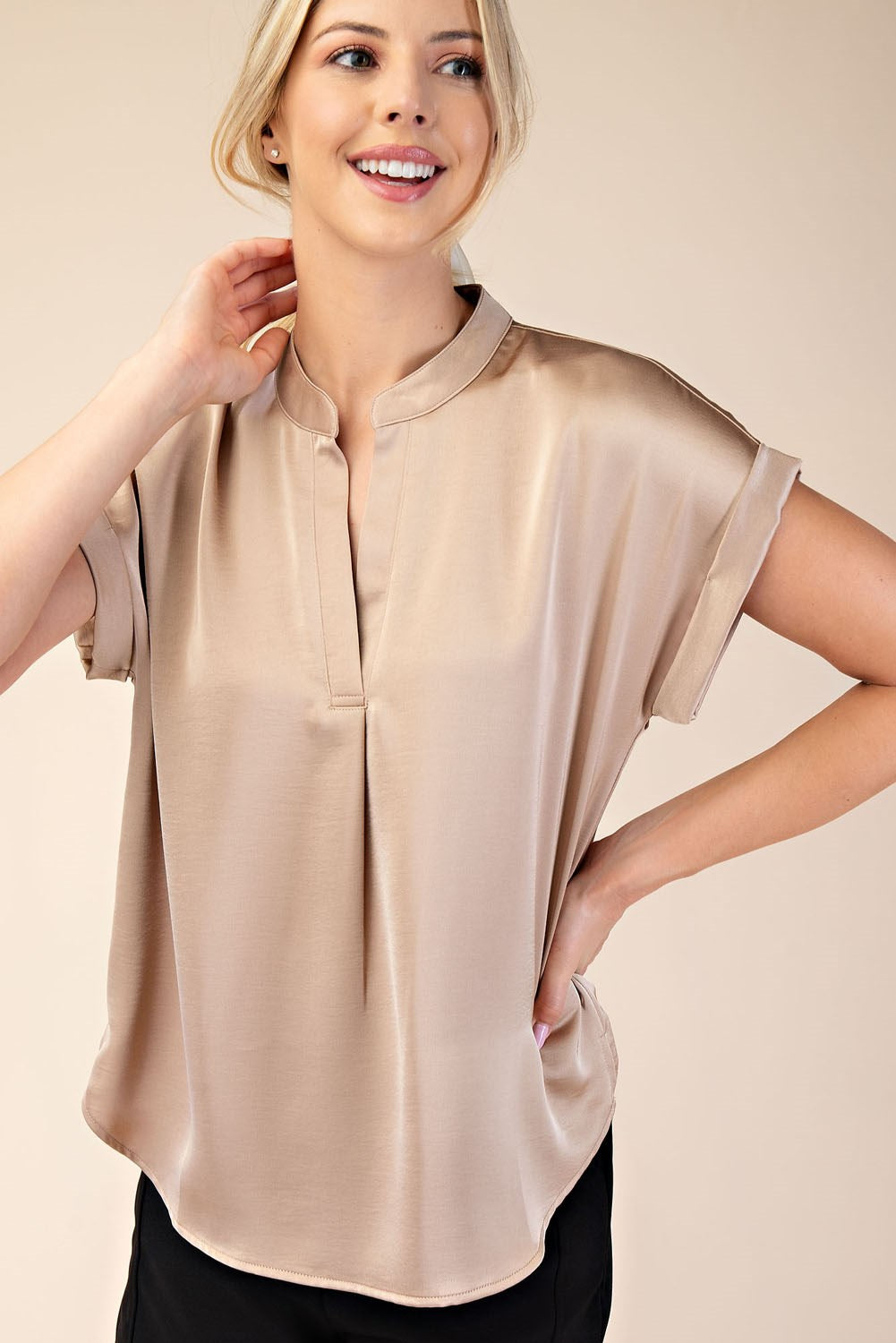 Silky Short-Sleeve Blouse