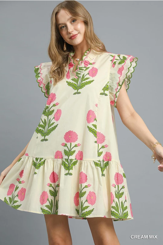 Scallop Sleeve Floral Tiered Dress