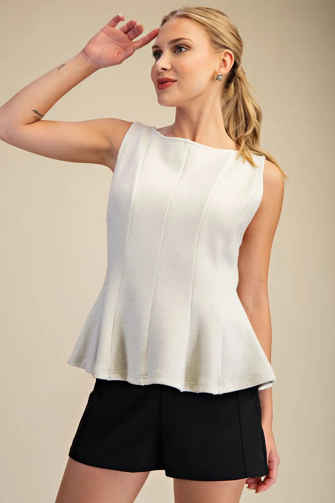 Round Neck Waist Pleated Top