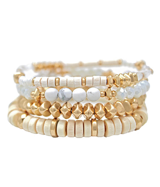 4 Row Heishi & Stone Bracelet White